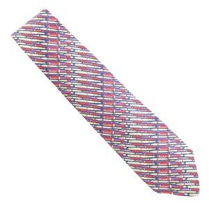 Boston Traders Men Necktie 100% Silk Geometric Purple Blue Red 60x3.5 - NWOT